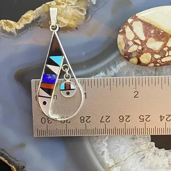 Sheryl Edaakie Zuni Sterling Multistone Inlay Teardrop Pendant For Women #2